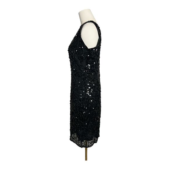 Vintage Sequined Cocktail Dress Party Holiday 80s 90s Retro Black LBD Glam M - Picture 4 of 7